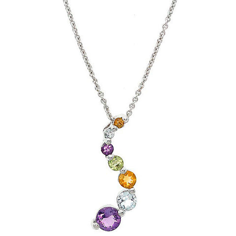 Gemstone 18 Inch Cable Chained Journey Necklace - Silver / Multi