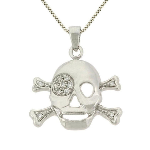 Cubic Zirconia Accented Skull & Crossbones Pendant