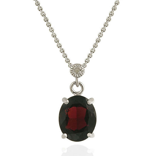 Gemstone & Diamond Accent Necklace in Sterling Silver - Garnet