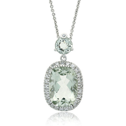 Green Amethyst & Cubic Zirconia Acented Sterling Silver Necklace