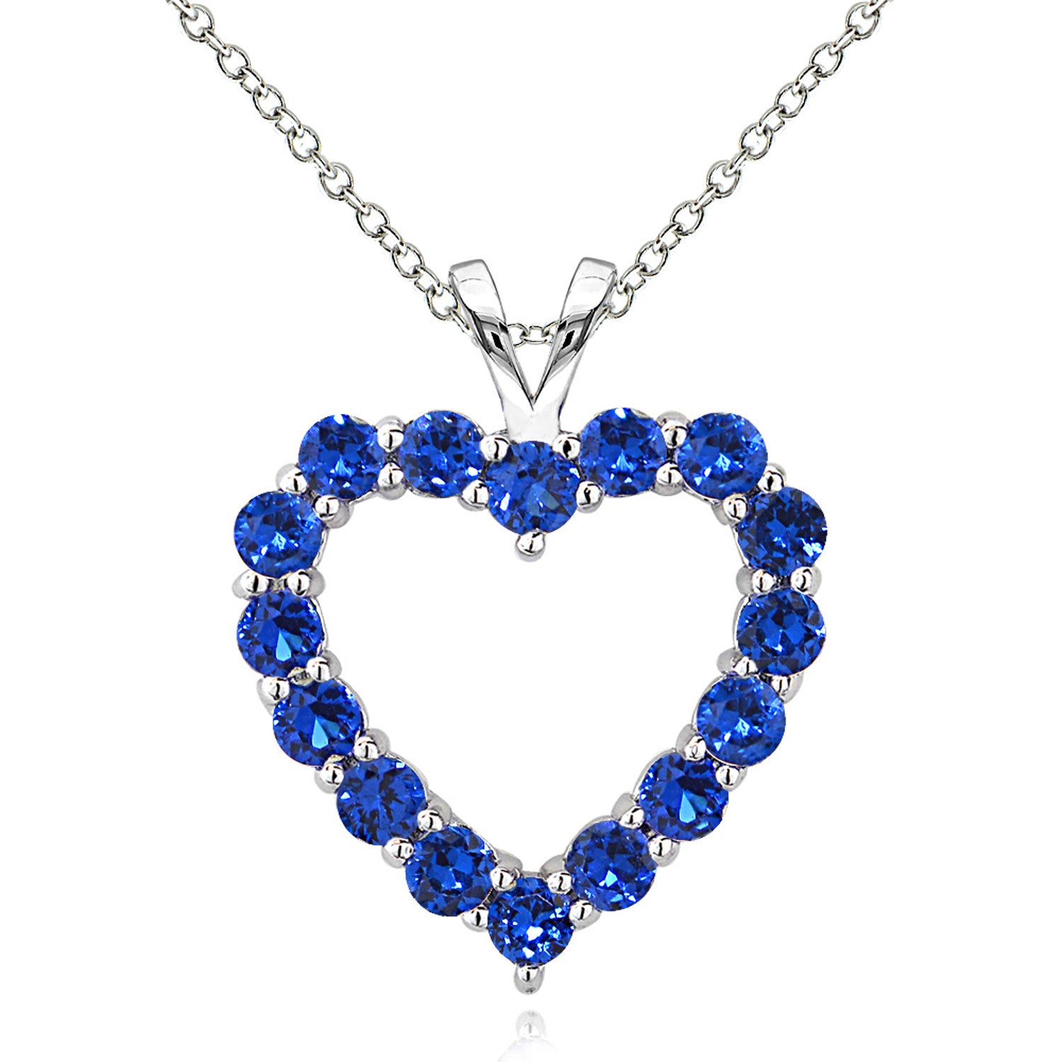 Open Heart Birthstone Necklace in Sterling Silver - September Created Blue