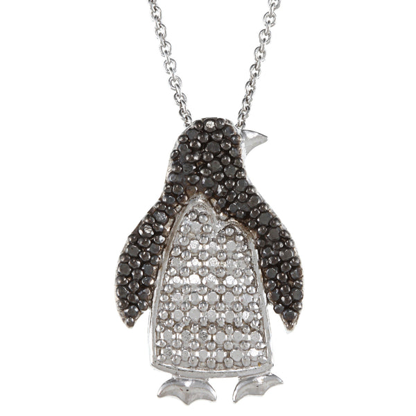 Black Diamond Accented Sterling Silver Penguin Pendant