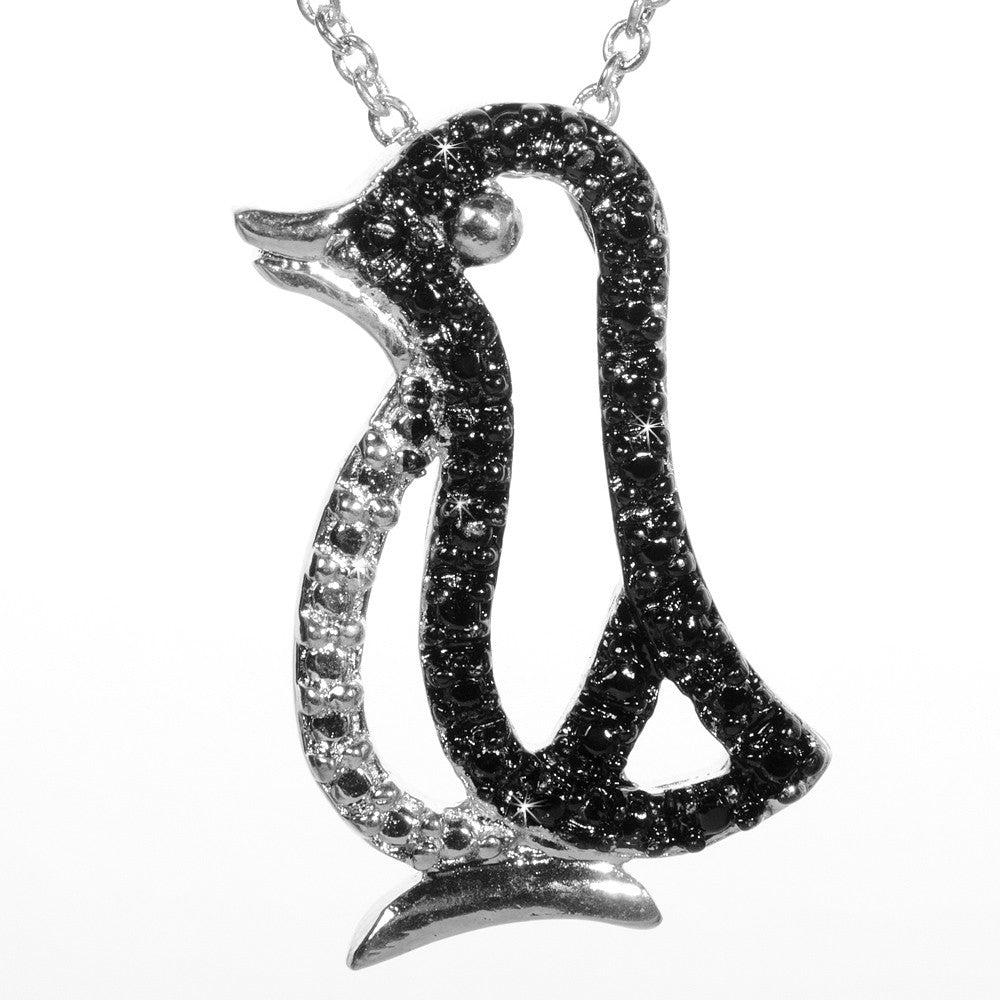 Black Diamond Accented Silver Penguin Pendant
