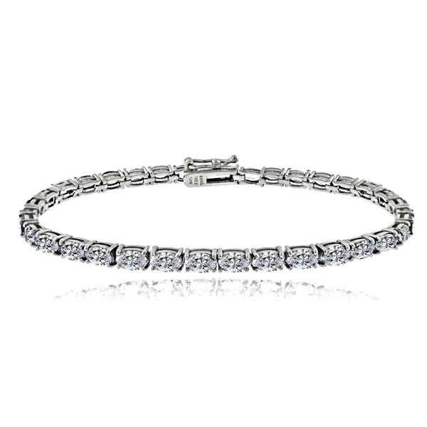 Birthstone Tennis Bracelet With CZ & Gem Accents in Sterling Silver - April Cubic Zirconia