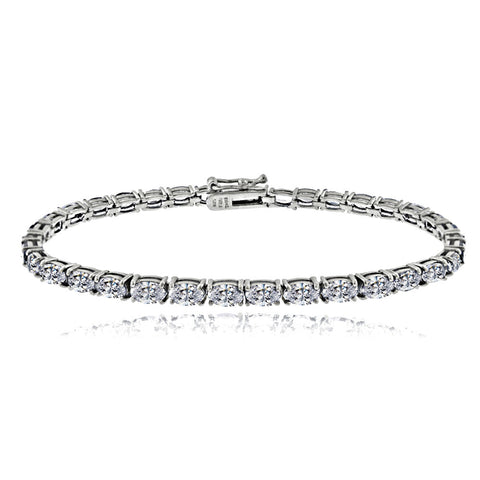Birthstone Tennis Bracelet With CZ & Gem Accents in Sterling Silver - April Cubic Zirconia
