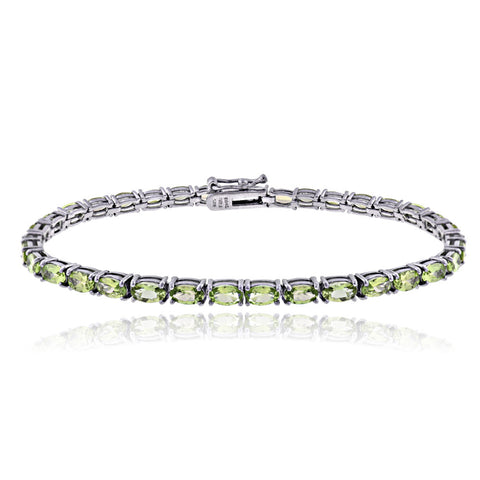Birthstone Tennis Bracelet With CZ & Gem Accents in Sterling Silver - August Peridot