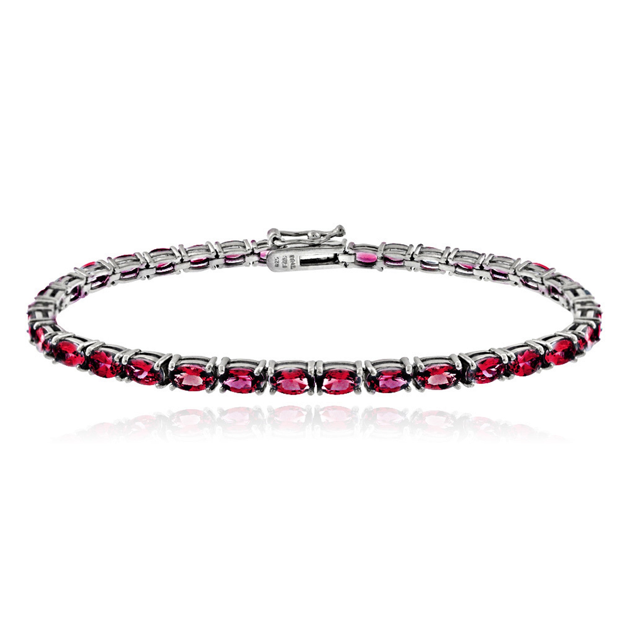 Birthstone Tennis Bracelet With CZ & Gem Accents in Sterling Silver - July Created Ruby