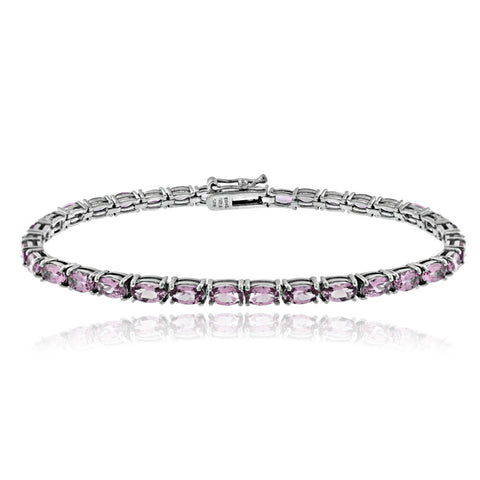 Birthstone Tennis Bracelet With CZ & Gem Accents in Sterling Silver - June Alexandrite