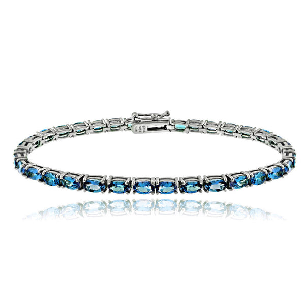 Birthstone Tennis Bracelet With CZ & Gem Accents in Sterling Silver - March Aquamarine