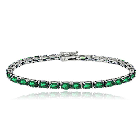 Birthstone Tennis Bracelet With CZ & Gem Accents in Sterling Silver - May Created Emerald