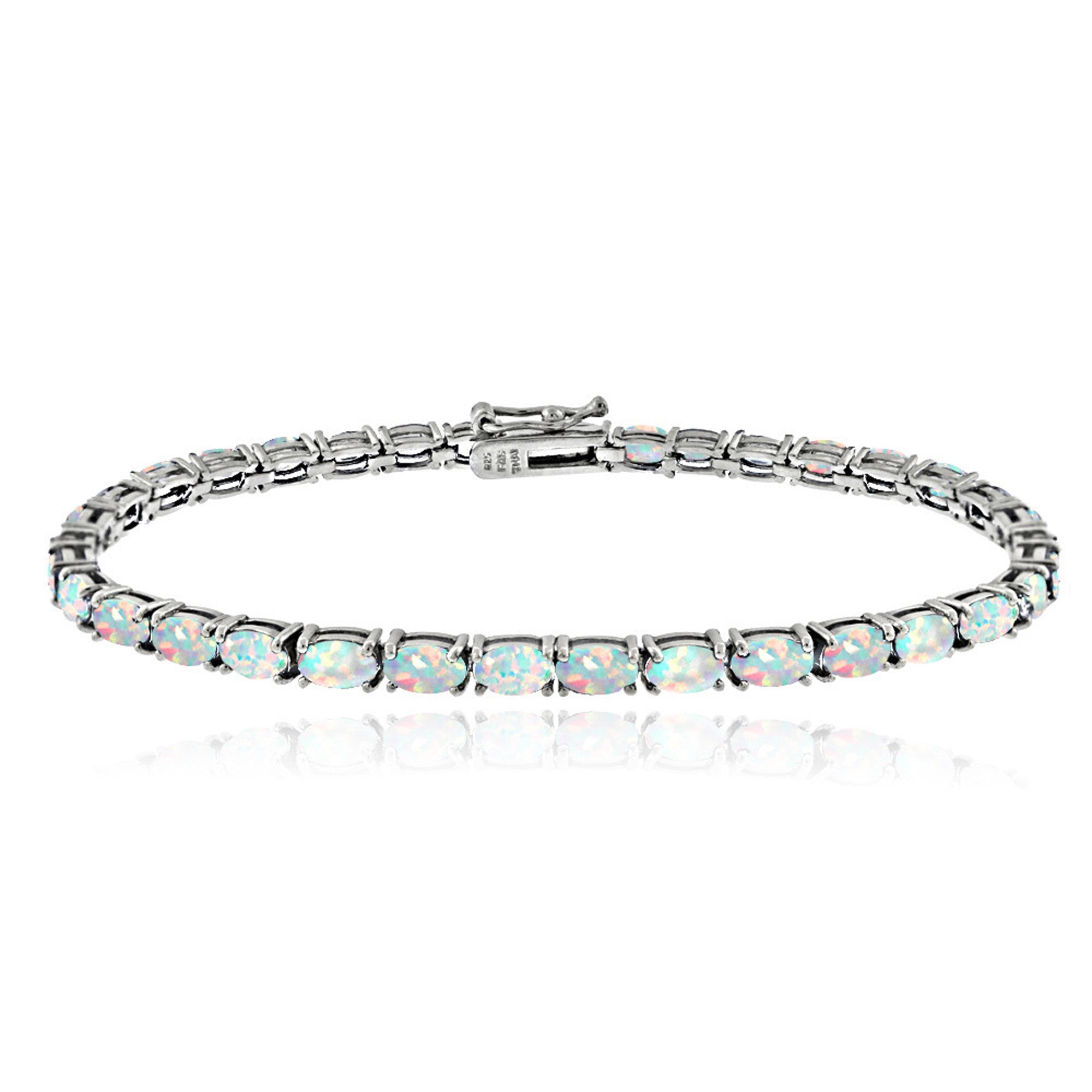 Birthstone Tennis Bracelet With CZ & Gem Accents in Sterling Silver - October Opal