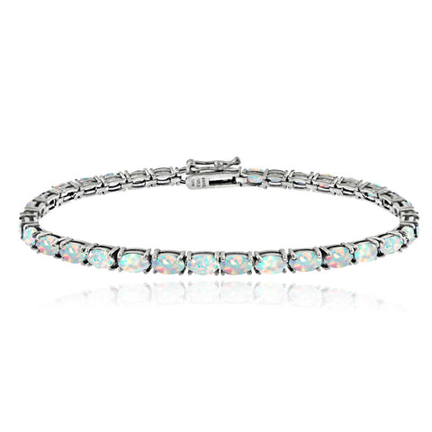 Birthstone Tennis Bracelet With CZ & Gem Accents in Sterling Silver - October Opal