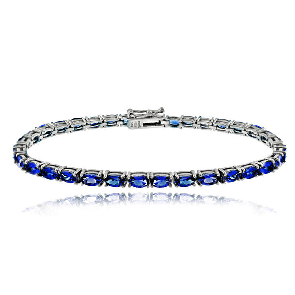 Birthstone Tennis Bracelet With CZ & Gem Accents in Sterling Silver - September Sapphire