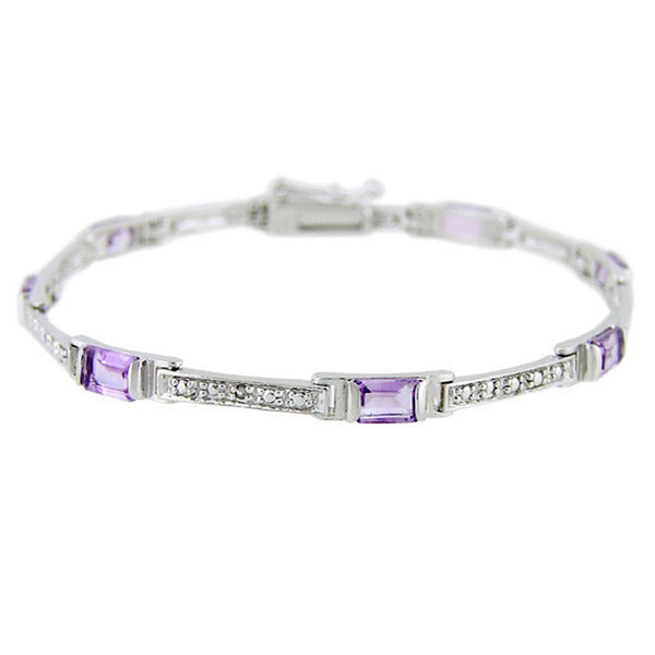 Diamond & Gemstone Accented Bracelet in Sterling Silver - Amethyst
