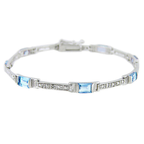 Diamond & Gemstone Accented Bracelet in Sterling Silver - Blue Topaz