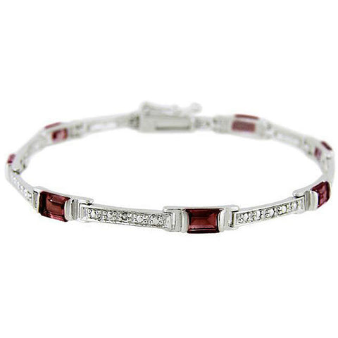 Diamond & Gemstone Accented Bracelet in Sterling Silver - Garnet