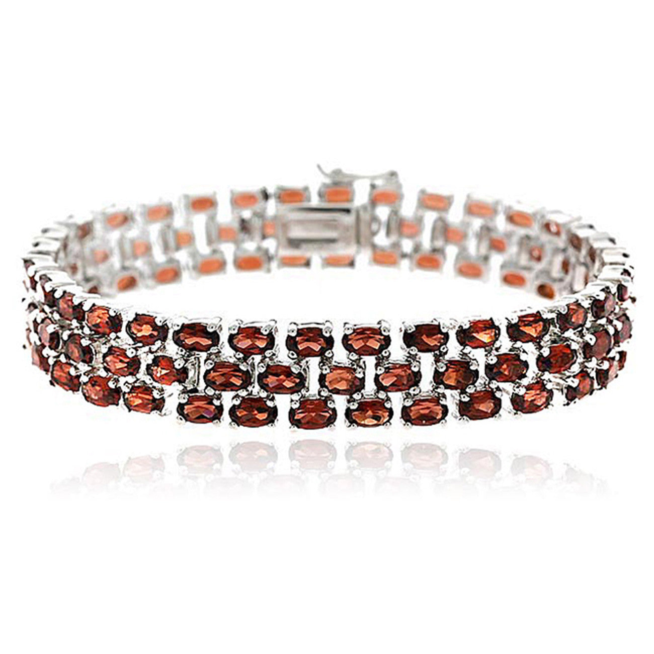Three Tier Garnet Bracelet in Sterling Silver