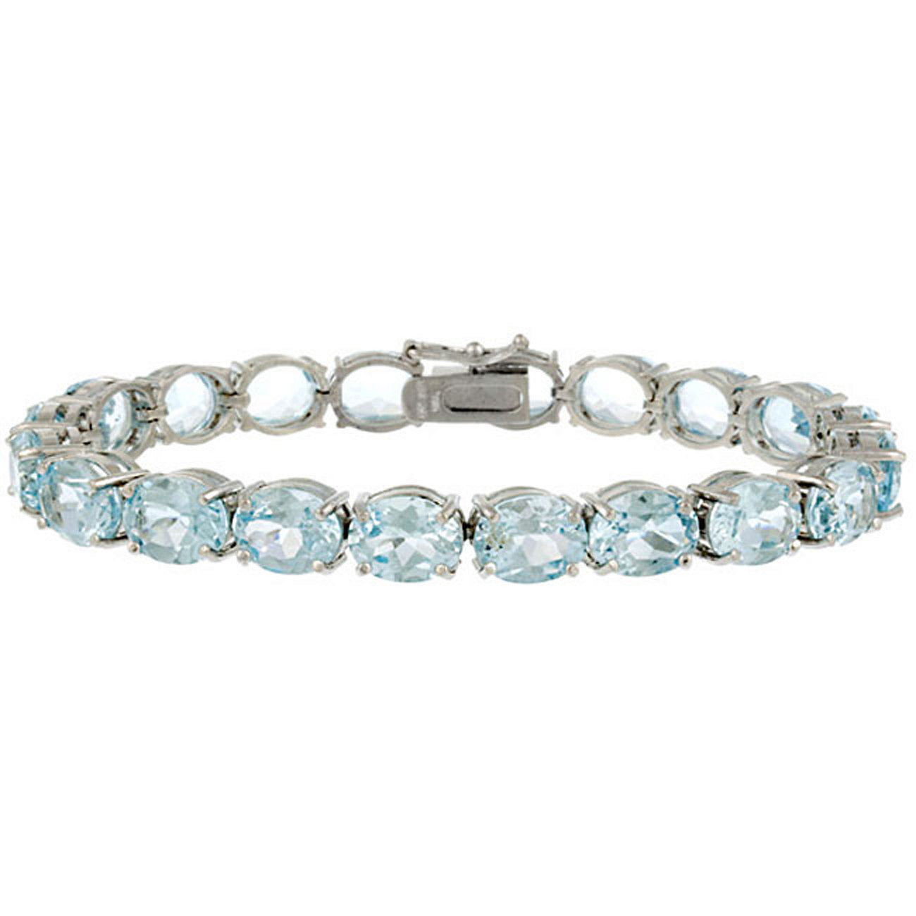 Gemstone Charm Bracelet With Clasp Fastening - Sterling Silver / Blue Topaz