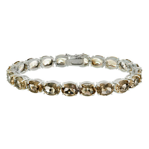 Gemstone Charm Bracelet With Clasp Fastening - Sterling Silver / Smokey Quartz