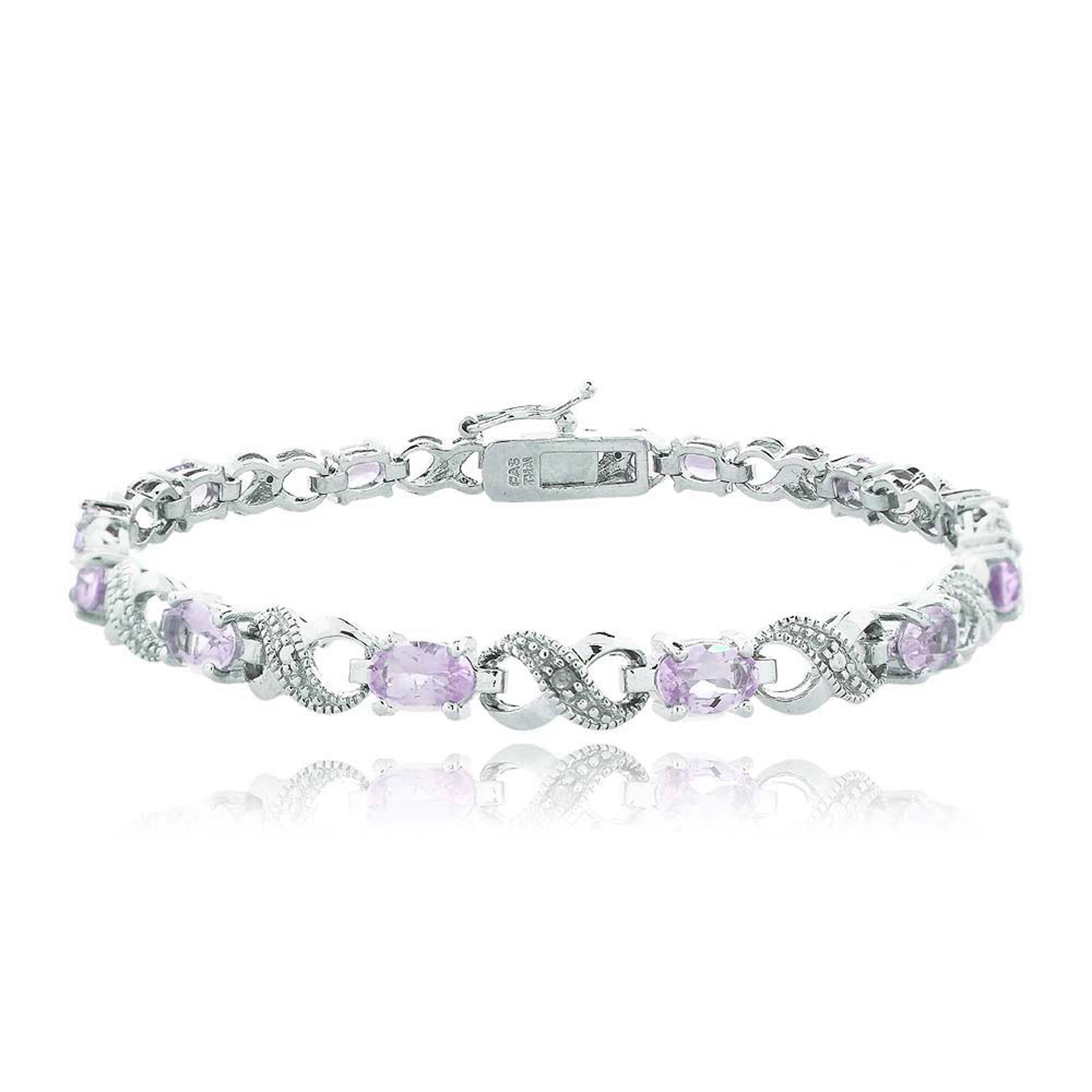 Infinity Link Bracelet With Diamond & Gem Accents - Amethyst