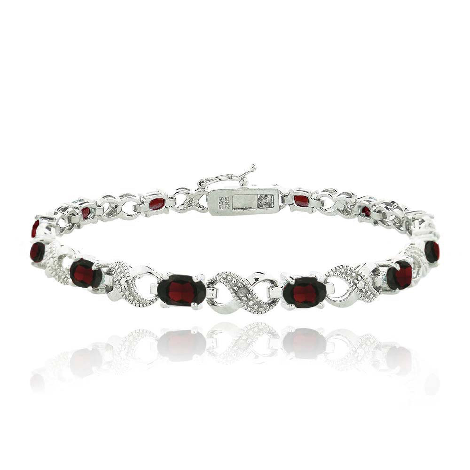 Infinity Link Bracelet With Diamond & Gem Accents - Garnet