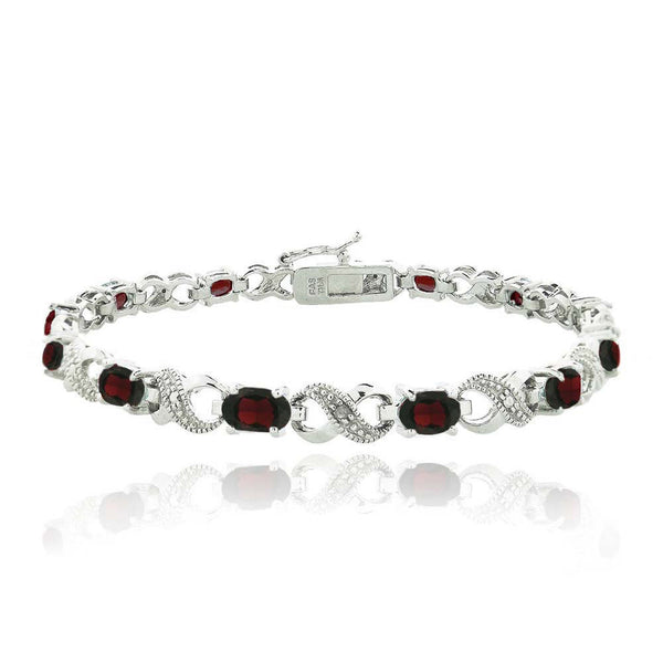 Infinity Link Bracelet With Diamond & Gem Accents - Garnet