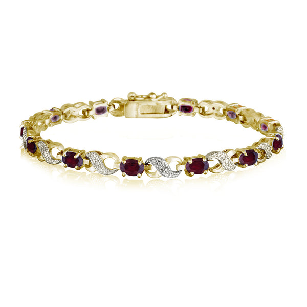 Infinity Link Bracelet With Diamond & Gem Accents - Gold / Created Ruby