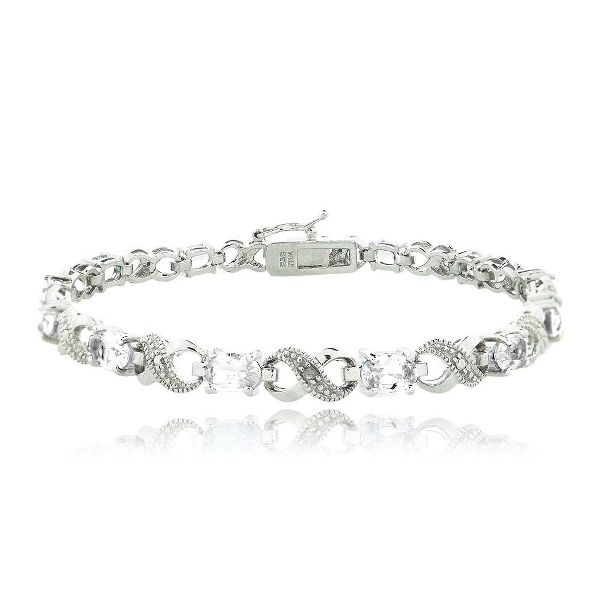 Infinity Link Bracelet With Diamond & Gem Accents - White Topaz