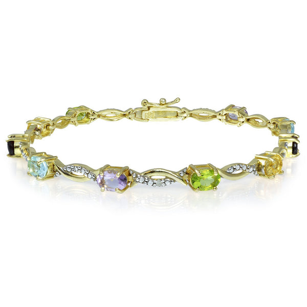 18k Gold Over Sterling Silver Bracelet With Diamond & Gem Accents