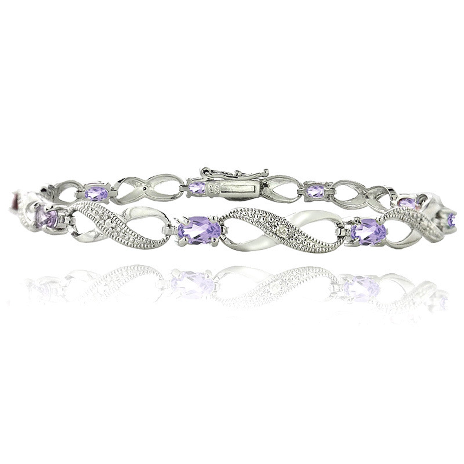 Infinity Bracelet With Diamond & Gem Accents in a Linked Style - Amethyst