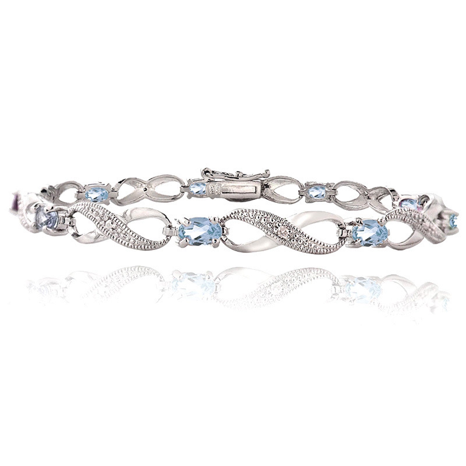 Infinity Bracelet With Diamond & Gem Accents in a Linked Style - Blue Topaz