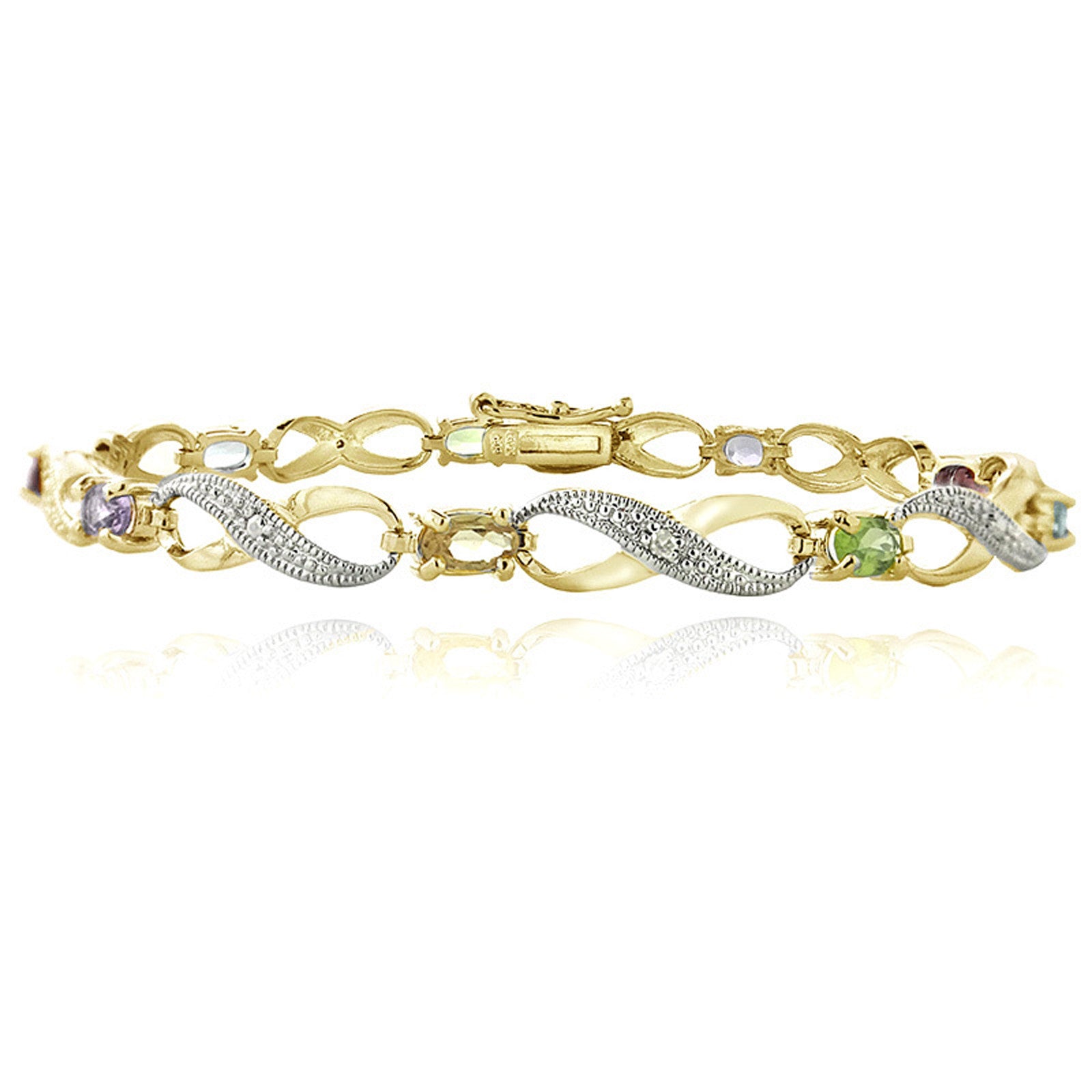 Infinity Bracelet With Diamond & Gem Accents in a Linked Style - Gold / Multi