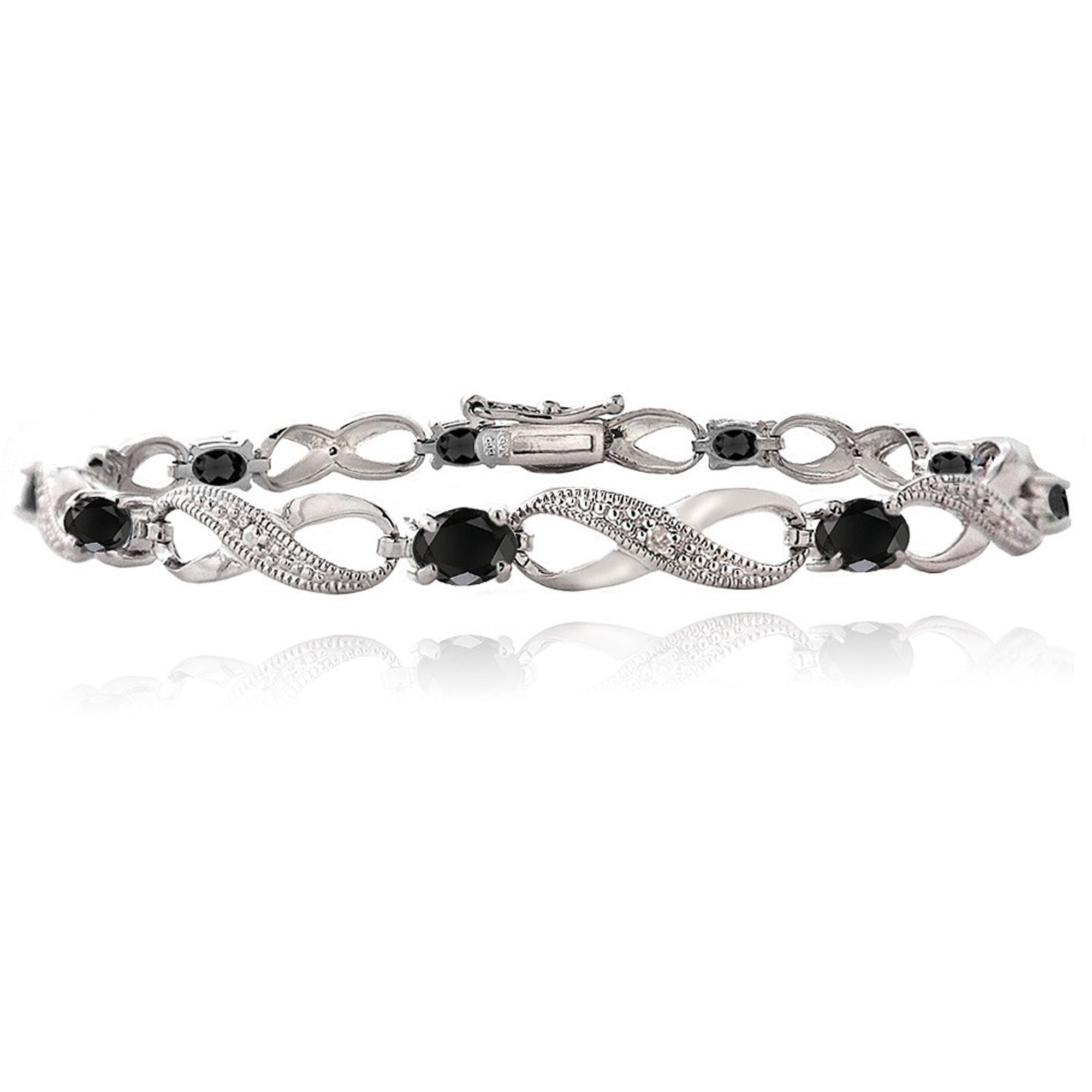 Infinity Bracelet With Diamond & Gem Accents in a Linked Style - Sapphire