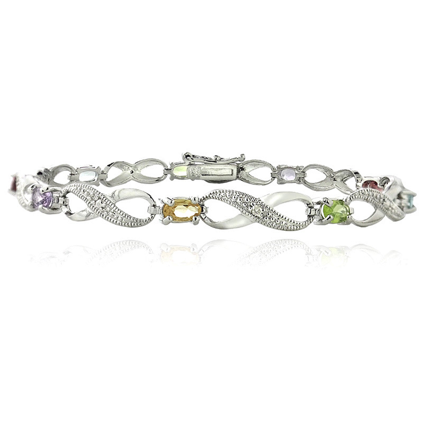 Infinity Bracelet With Diamond & Gem Accents in a Linked Style - Silver / Multi