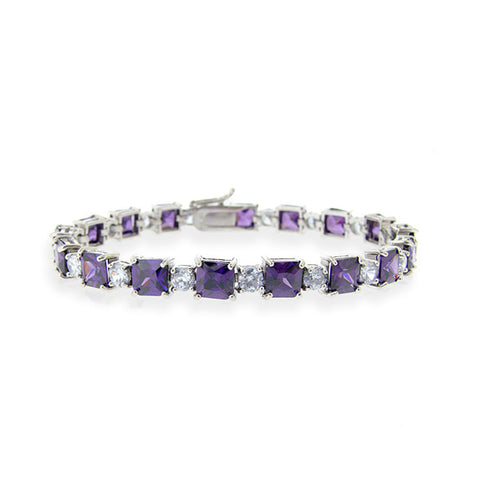 Purple & Lavender Cubic Zirconia Bracelet In Sterling Silver