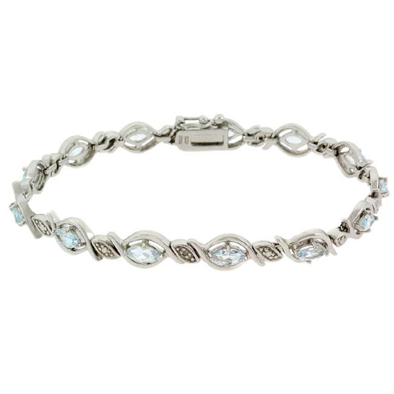 Blue Topaz Diamond Accented Bracelet in Sterling Silver