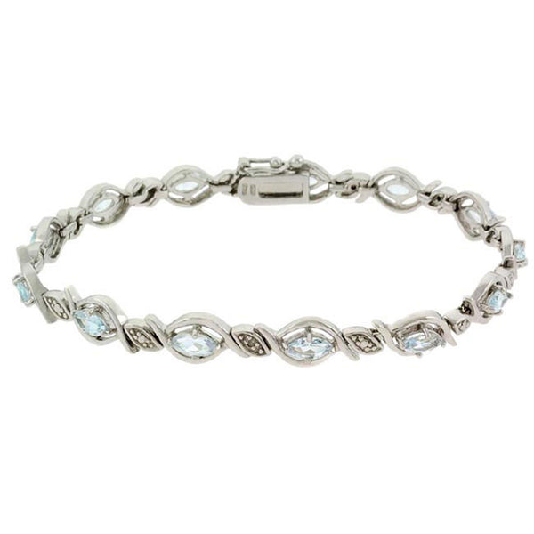 Blue Topaz Diamond Accented Bracelet in Sterling Silver