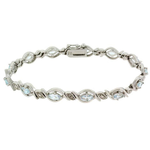 Blue Topaz Diamond Accented Bracelet in Sterling Silver