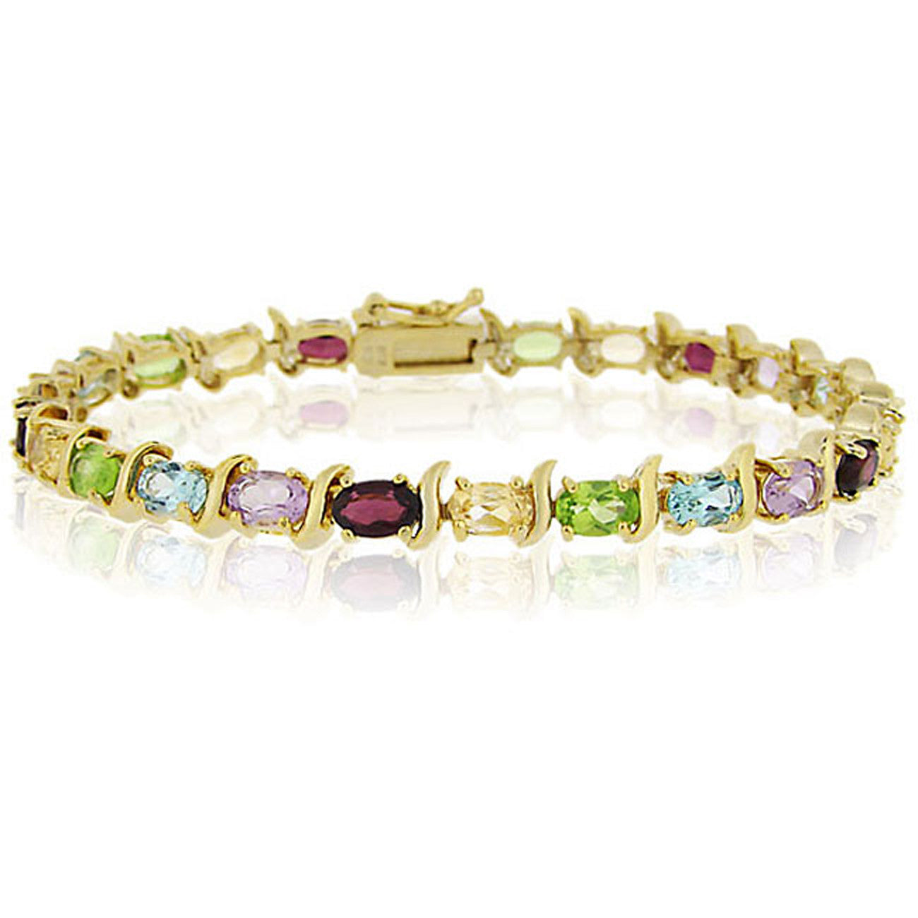 18k Gold Over Silver Gemstone Linked Bracelet