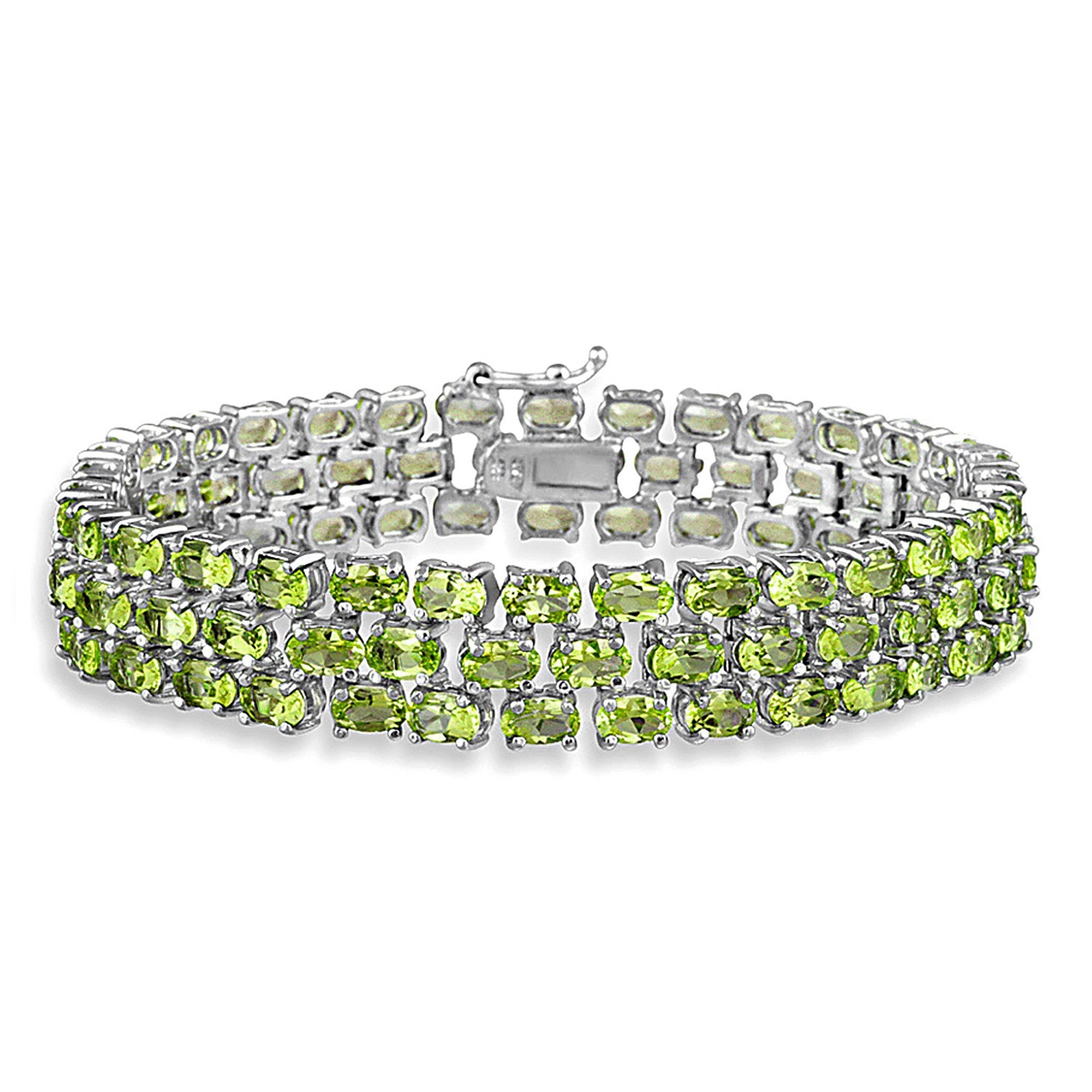 Sterling Silver 25 5/8 CTW Peridot Three Tier Bracelet