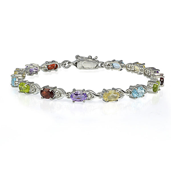 Multi Gemstone Linked Bracelet in Sterling Silver
