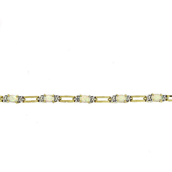 18k Gold Over Silver Lab Created Opal and Diamond Link Bracelet