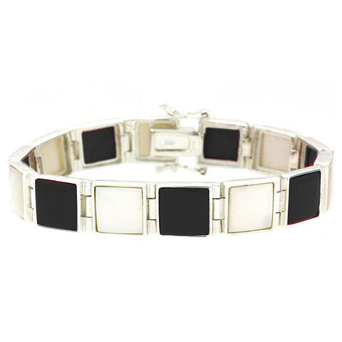 Mother of Pearl & Onyx Sterling Silver Bracelet