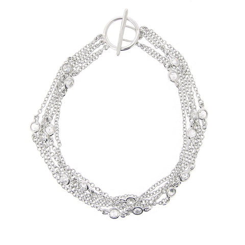 Five Strand Toggle Bracelet With Cubic Zirconia Accents in Sterling Silver