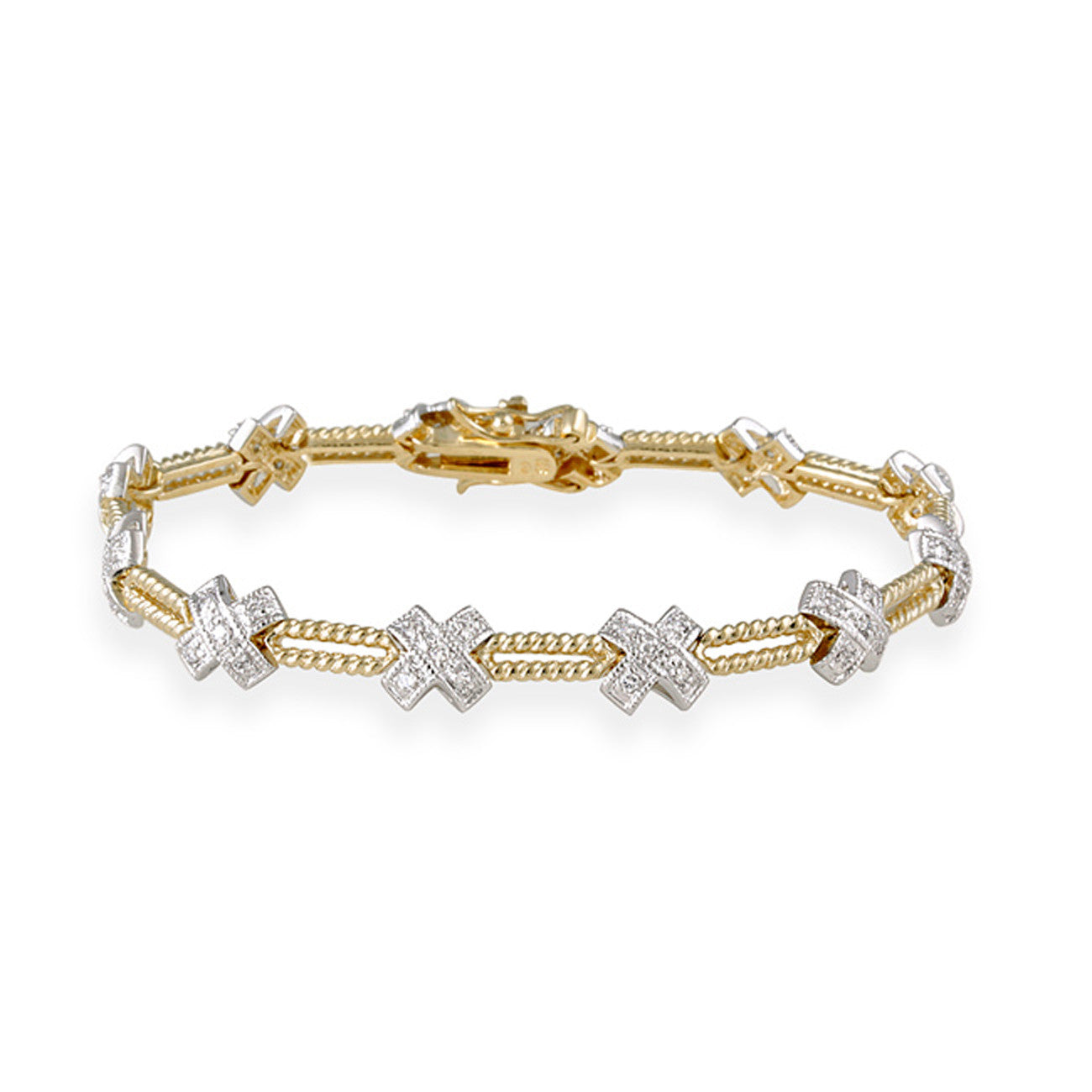 24k Gold Over Silver Two Tone Cubic Zirconia Bracelet