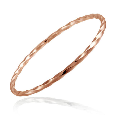 Rose Gold Over Silver Twisted Style Bangle Bracelet With Diamond Cut Finish