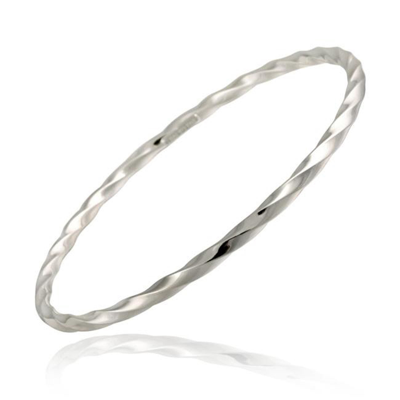 Sterling Silver Twisted Style Bangle Bracelet With Diamond Cut Finish
