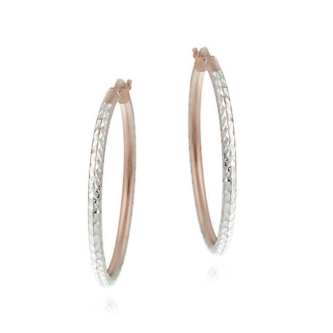 Diamond Cut Finish Saddleback Hoop Earrings - Rose Gold