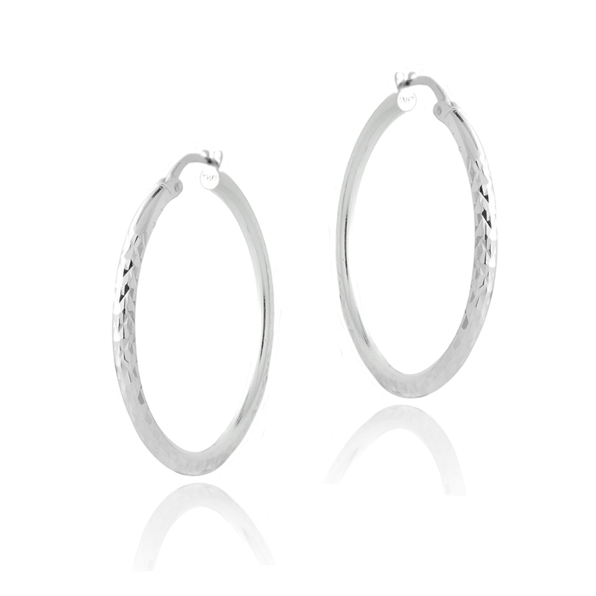 Diamond Cut Finish Saddleback Hoop Earrings - Sterling Silver