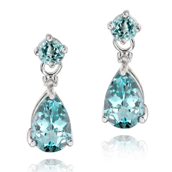 Diamond & Gemstone Accent Butterfly Clasp Teardrop Earrings - Silver / Blue Topaz